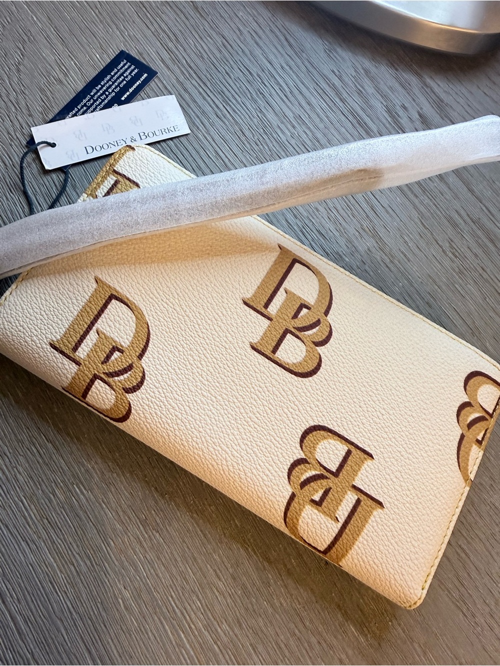 Dooney & Bourke Cream Continental Wallet with Brown DB Logo Print